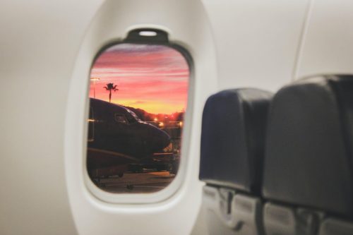 sunset from airplane window