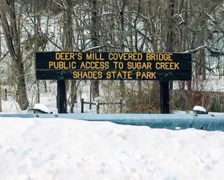 deer's mill covered bridge sign