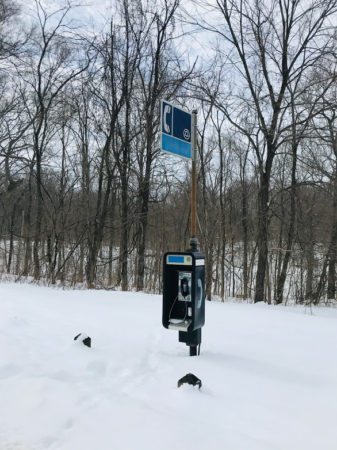 pay phone in the snowy woods