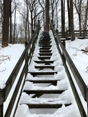 snow covered stairs