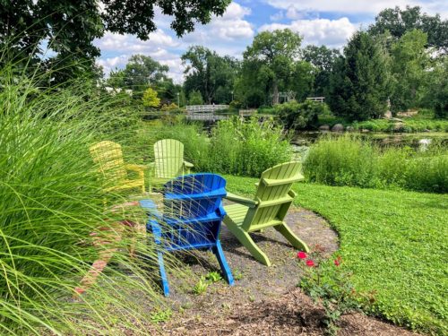 chairs by pond