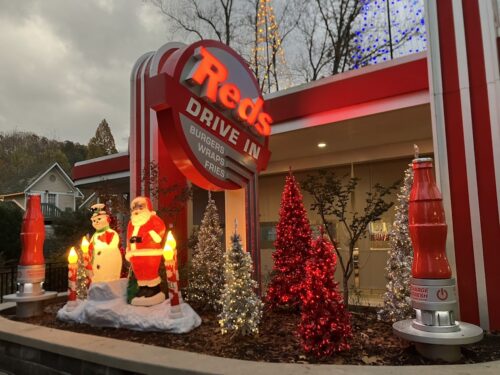 red's diner decorated for christmas